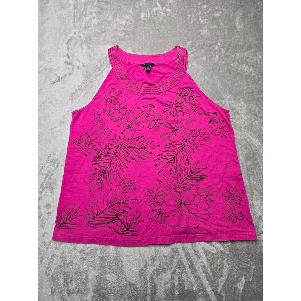 Tommy Hilfiger Womens Pink Sleeveless Embroidered Leaf Tank Top XL Cotton Casual